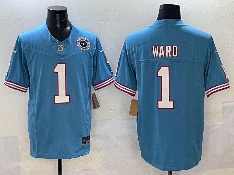 Men Tennessee Titans 1 Ward Light Blue Three generations Nike Limited 2025 NFL Jersey style 3